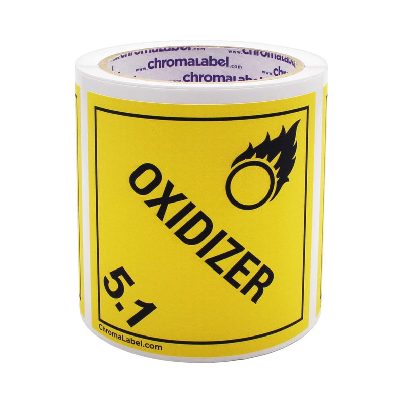 ChromaLabel 4 by 4 Permanent Durable Square D.O.T. Hazard Labels, Hazard Class 5.1 Oxidizer Label, 100/Roll 4" x 4"