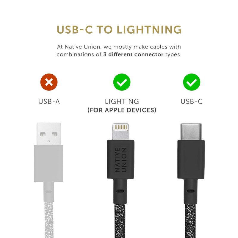 Native Union Belt Cable USB-C to Lightning - 10ft Ultra-Strong Reinforced Cable [MFi Certified] for iPhone 14, Phone 14 Plus, iPhone 14 Pro, iPhone 14 Pro Max, iPhone 13 and Earlier (Cosmos) Cosmos