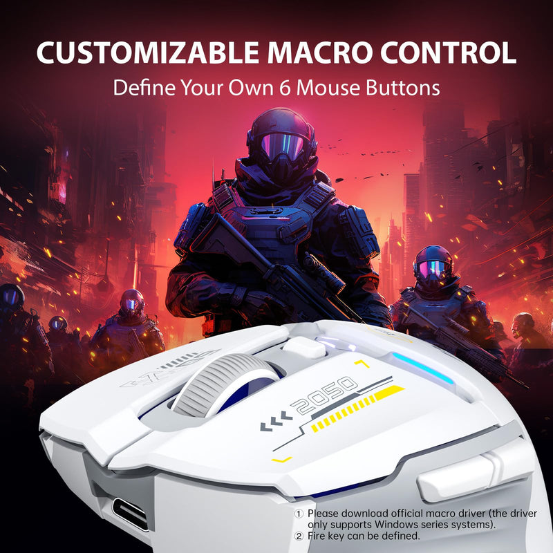 INPHIC IN9 Wireless Gaming Mouse, True Tri-Mode Bluetooth/Type-CWired/2.4G Wireless Mouse, 10000 DPl, Fully Programmable, RGB Backlit, Rechargeable Wireless Computer Mouse for Laptop PC Mac-White-Gray Gray