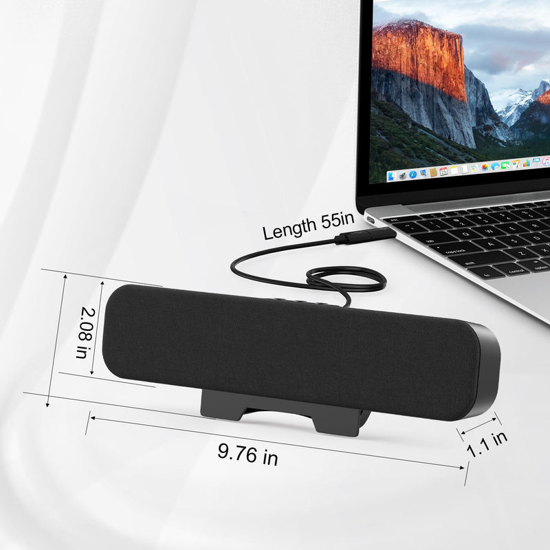 Computer Speakers for Desktop Pc, Monitor Speakers for Laptop,Pc Speakers with Loud Sound,Volume Control Easily Clamps to Monitors(USB-C to USB Adapter Included) (Black) Black