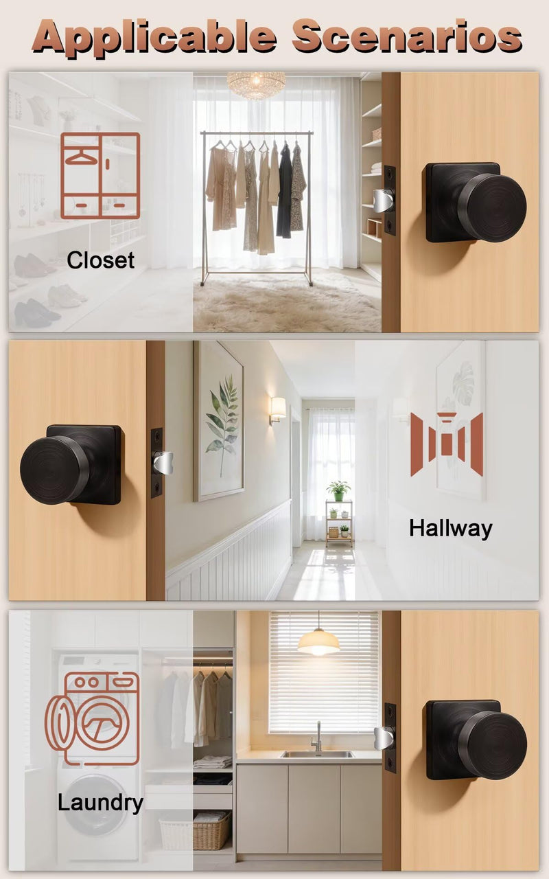 Probrico Passage Door Knobs Interior, Closet Keyless Door Handles for Balcony or Hallway, 1 Pack Square Panel Door Knob in Oil Rubbed Bronze Finish