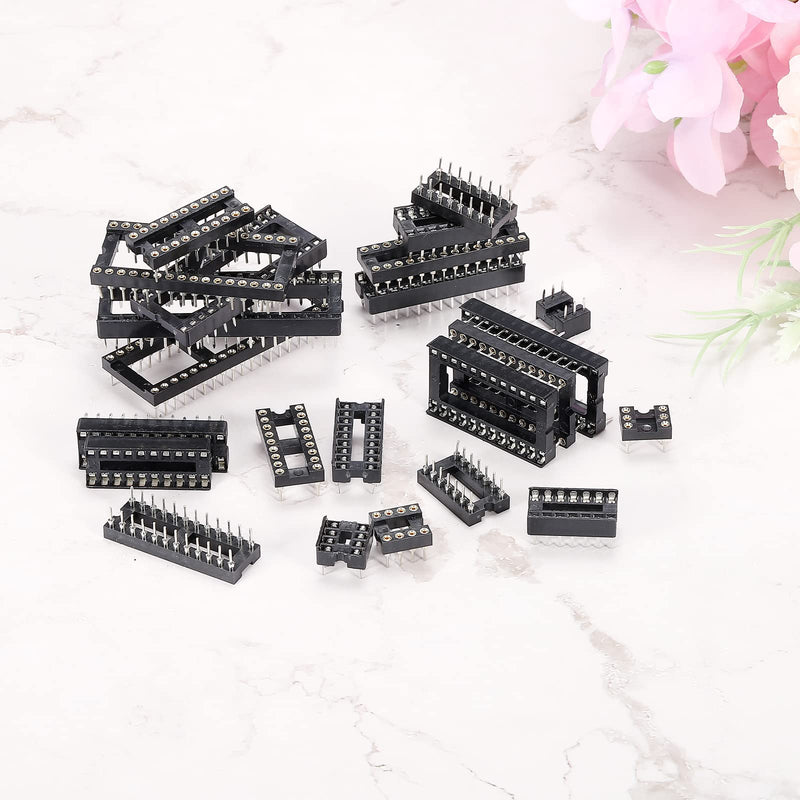 sourcing map Pack of 50 14-Pin DIP IC Sockets, Square Dip-IC Sockets, 2.54 mm Pitch Socket Adapter, Solder Connection for PCB Soldering Perforated Grid Board, Black 14p