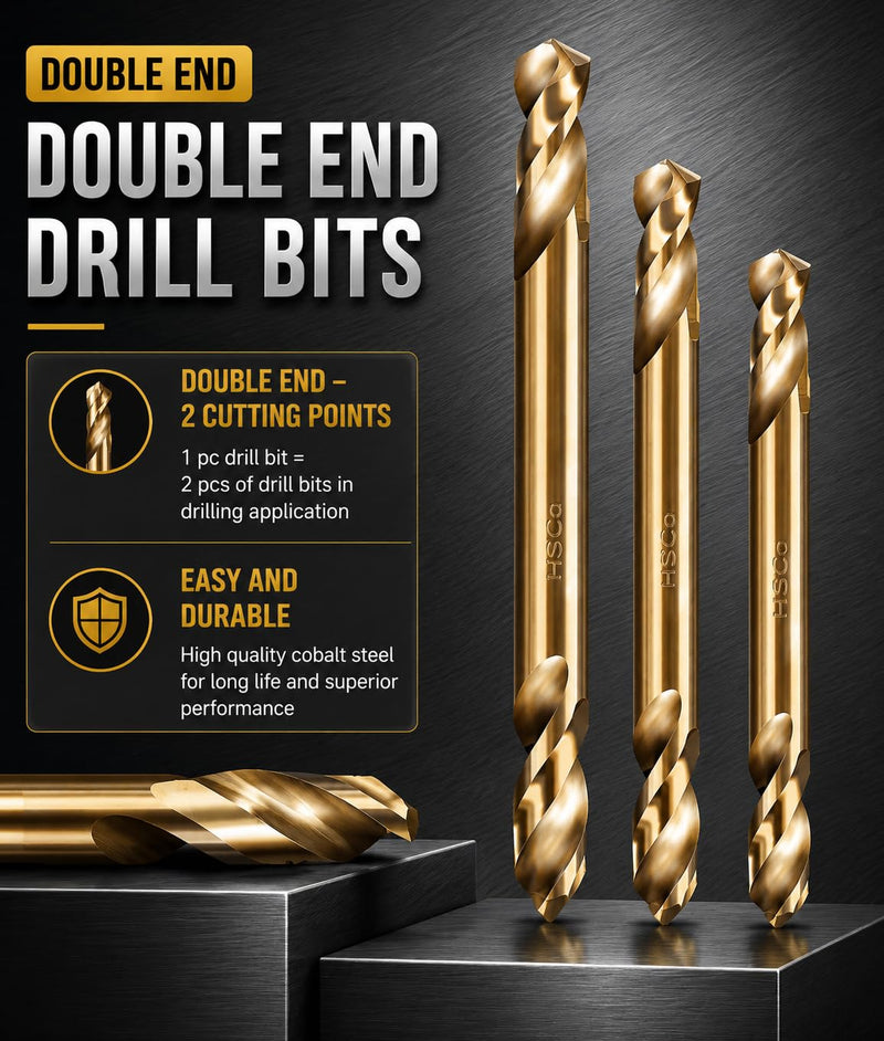 HSS Cobalt Drill Bit Double End 1/4 in. Stubby Body Drill Steel Metal Iron-10Pc 1/4"(10Pcs)