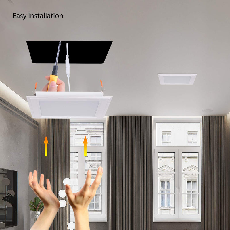 (OD 9.84" / ID 8.66") 15W Square LED Recessed Ceiling Light LED Downlight 130 Watt Equivalent 1400 Lumens 6000K Cool White with Open Trim,1Pack Cool White 6000k