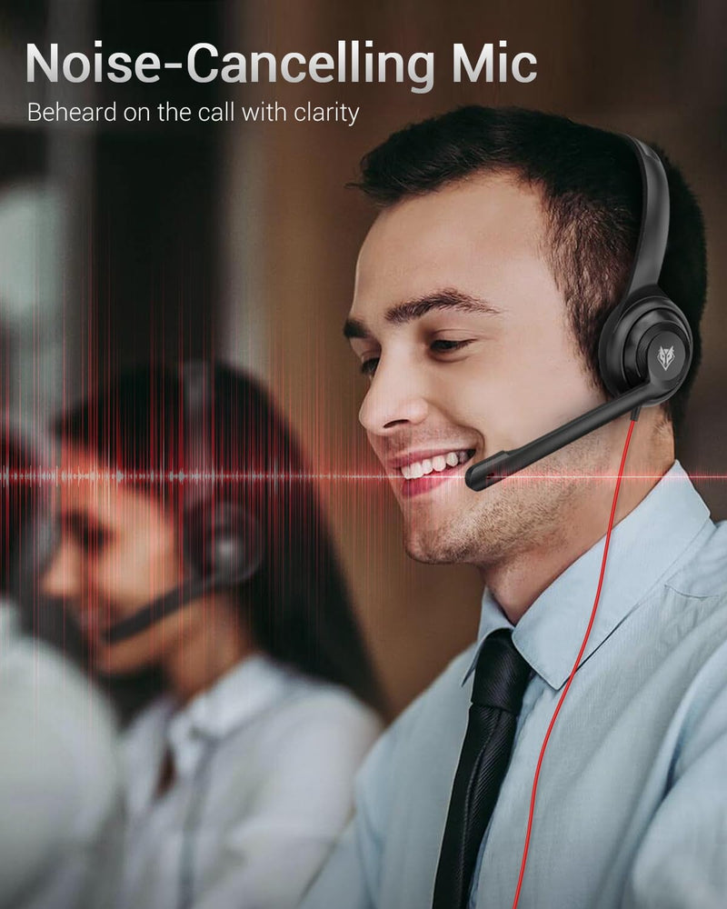 NUBWO HW02 USB Headset with Microphone Noise Cancelling &in-line Control, Ultra Comfort Computer Headset for Laptop pc, On-Ear Wired Office Call Center Headset for Boom Skype Webinars (USB C/3.5) Black 3.5+USB-C