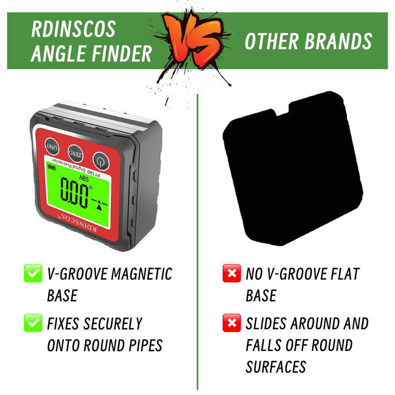 RDINSCOS Digital Angle Gauge with Strong Magnetic Base | Angle Gauge,For Woodworking,Table Saw,Mini Level Box,Replaceable Battery,LCD Display Black_red