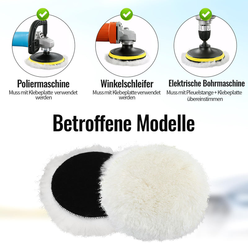 Yufqopc Polishing Pads 150 mm – Pack of 5 Lambswool Polishing Pads Velcro, White | Wolle Polierscheiben Polierhauben Polieraufsatz Exzenterschleifer für Auto, Autoscheinwerfer, Korkböden,Marmor, Edelstahl 150mm