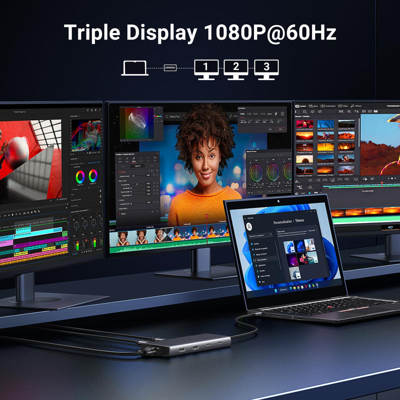 UGREEN Revodok 8 in 1 USB C Hub Triple Display Docking Station Dual HDMI, VGA, 10Gbps USB C& A Data Port USB C Dock Compatible for ZenBook, ThinkPad and More