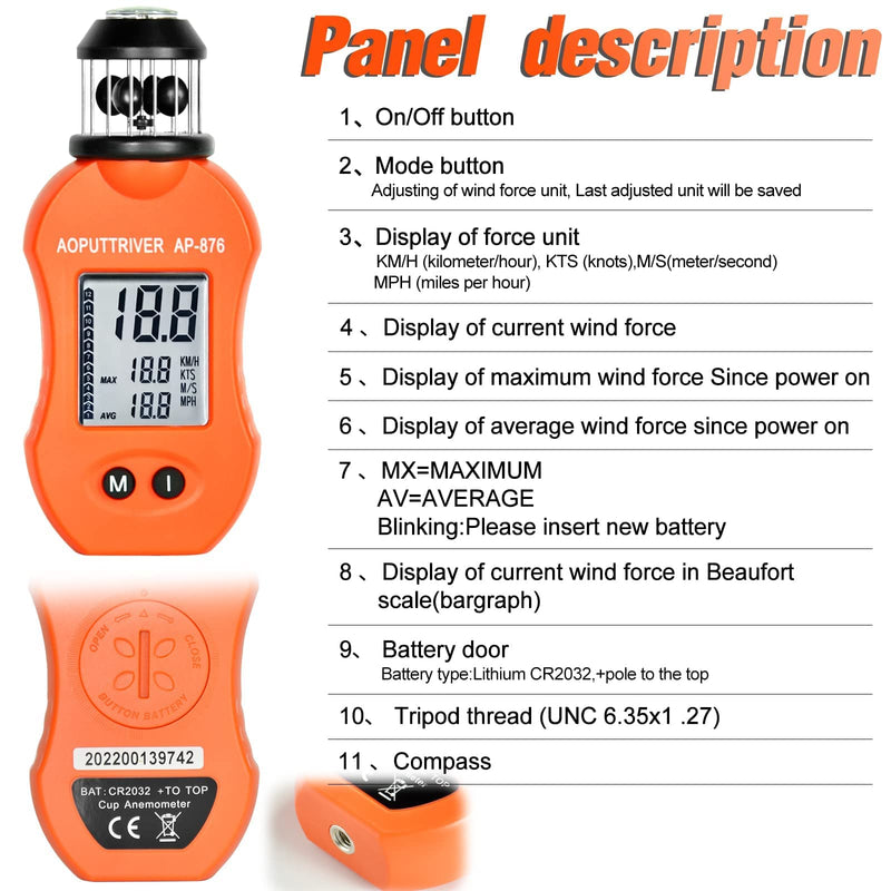 AOPUTTRIVER Wind Meter AP-876 Anemometer Handheld Pocket Anemometer Air Speed Meter for Measuring Air Velocity Air Volume for HVAC Vents Boat Sailing Shooting-2022 Newest