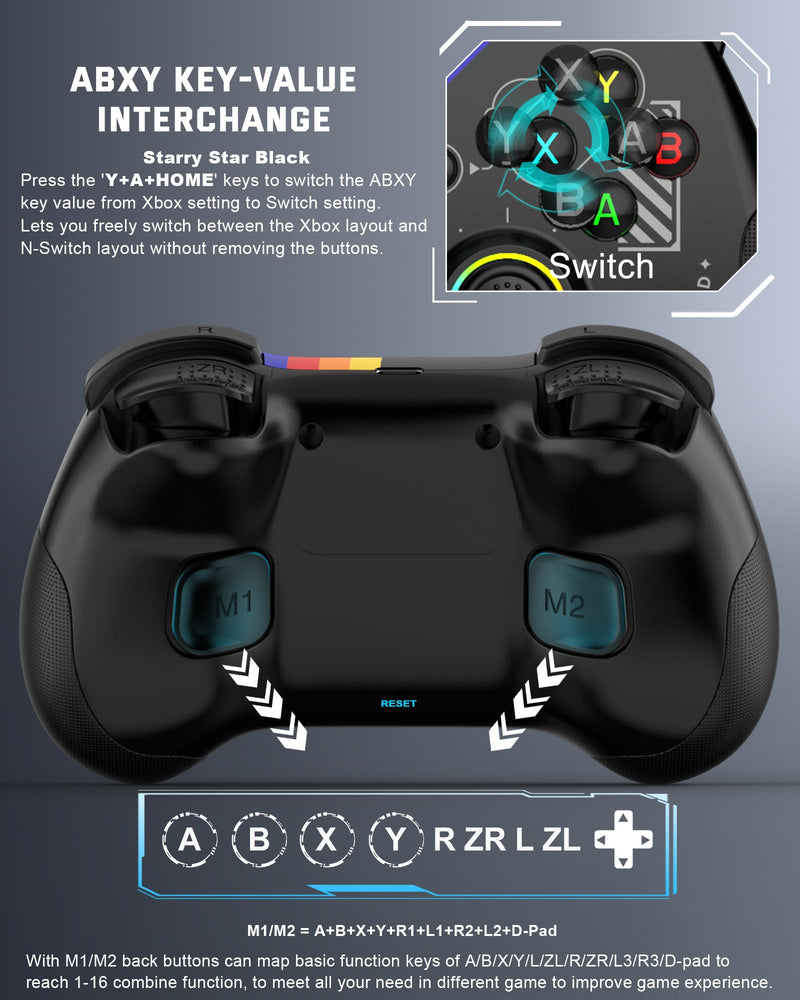 Joso Mobile Gaming Controller for iPad/iPhone/Tablet, Cloud Controller Remote Joystick for iOS/Android, Wireless Switch Controller with Macro Buttons/Hall-Rocker/Hall-Trigger - Starry Star Black