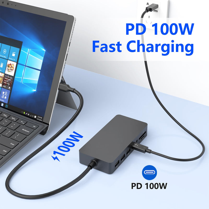 Microsoft USB C Surface Dock Triple Display (4K DP+HDMI+VGA), 12 in 1 USB C Surface Pro Docking Station with Gigabit Ethernet, 4K HDMI VGA DP Display, 3xUSB 3.0, Audio Out, 100W PD, SD/TF Combo Dock