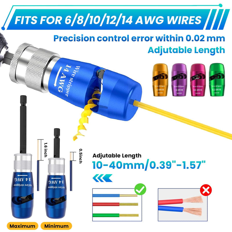 Wire Stripper for Drill, 6/8/10/12/14 AWG Wire Twister Tool for Drill, 2024 Upgrade Drill Wire Stripper and Twister Kit, Electric Wire Stripper Tool, Wire Stripping and Twisting Tool Electrical Tools Black