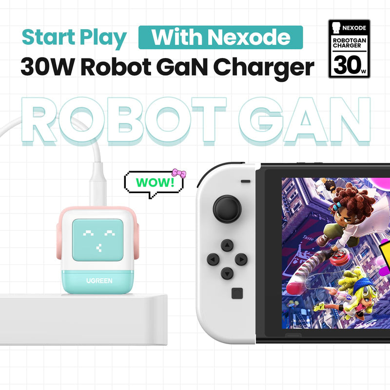 UGREEN Uno Charger 30W USB C Charger, Nexode Robot GaN Fast Charger Block, Compact Wall Charger Power Adapter for iPhone 15/14/13, Galaxy S24/S23/S22, Pixel 7/8, MacBook Air, iPad Pro (Pink Blue) Pink Blue
