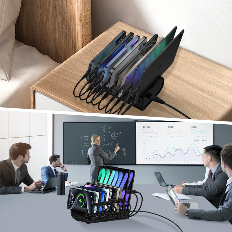 Samusng Charging Station, 65W 8 Ports Multi Charger Station USB Charging Dock for Multiple Devices for Samsung Galaxy S24 Ultra S23 FE S22 A15 5G A14, iPhone 15 Pro Max 14 13 12, Google Pixel 8a 7 Pro