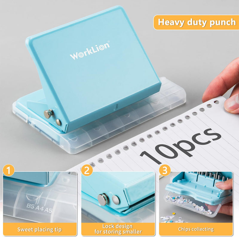 Binding Machine for Planner with Binding Spines(20 pcs) : Worklion 10 Hole Punch and Binder Rings Easy to add/Remove/Change Sheets