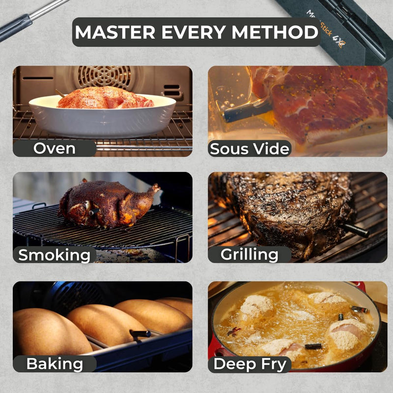 MeatStick 4X Wireless Meat Thermometer for Grilling and Smoking, Bluetooth Temperature Probe with 4 Sensors, 650ft+ Range for BBQ, Smoker, Oven MeatStick 4X Set (650ft Range)