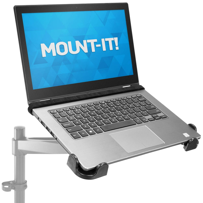Mount-It! Laptop VESA Mount Tray for Monitor Arms – VESA Laptop Tray Fits Up to 17" Notebooks – Adjustable Holder with Safety Strap, Ventilated Cooling Design, and Secure Ledge Stopper (Black)