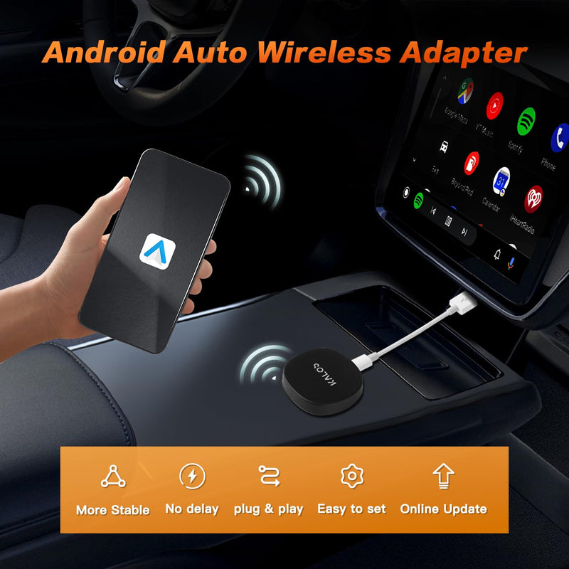 KALOS Android Auto Wireless Adapter,Convert Factory Wired Android Auto to Wireless, Mini Android Auto Dongle, Instant Connection,Plug & Play, Auto-Connect,Compatible with Android 11+ & Cars from 2015