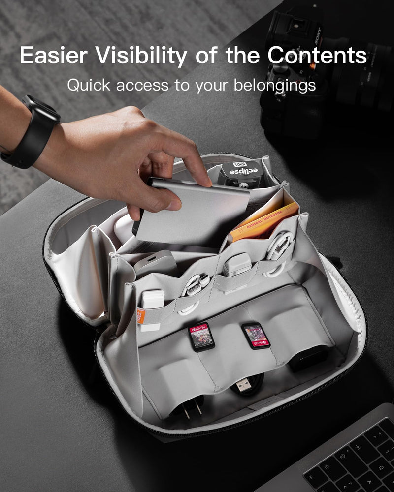 Inateck Electronics Organizer Travel Case, Waterproof Tech Pouch, Travel Organizer Bag Pouch, Electronic Accessories Carry Case, Tech Organizer for Cable, Cord, Charger, Phone, Travel Friendly, Gray Large