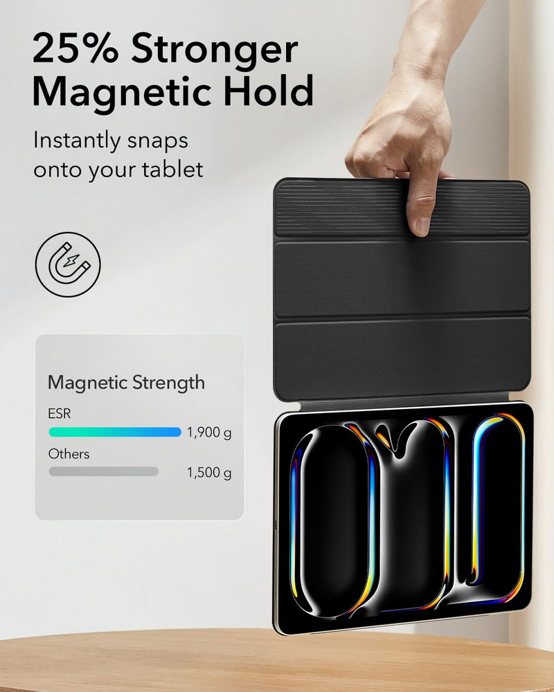 ESR for iPad Pro 13 Inch Case M4(2024), Powerful Magnetic Attachment, Slim Trifold Stand Case, Supports Pencil Pro and Pencil(USB-C), Auto Wake/Sleep, Durable Protection, Rebound Series, Black Pro 13" (2024)