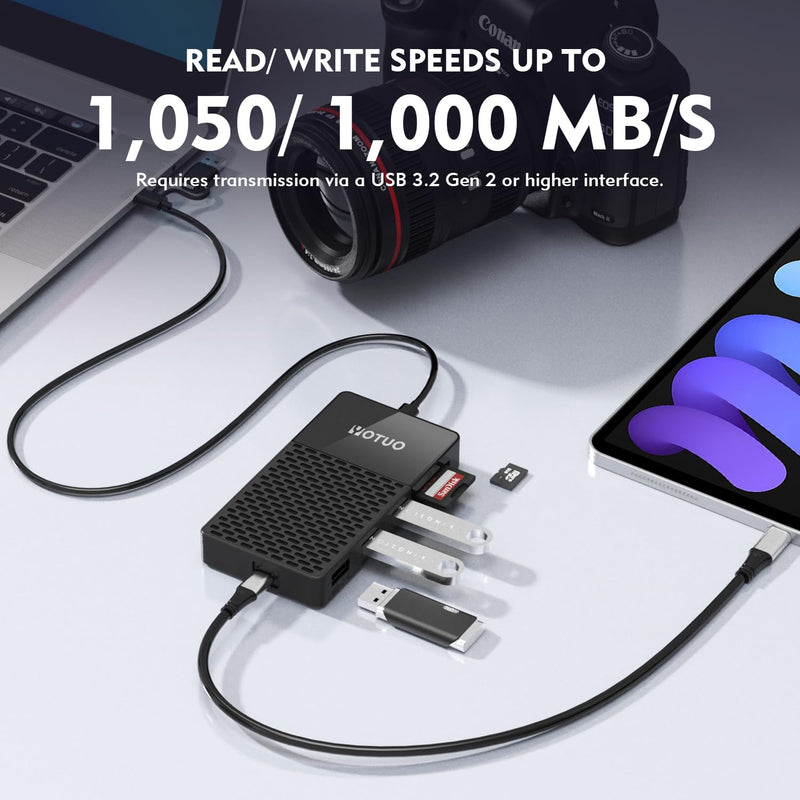 All-in-One Portable SSD 1TB, Up to 1050MB/s, USB-C External Solid-State Drive with Multi-Port USB 3.2 Hub and SD/TF Card Reader. Docking Station with iPhone 17/PC/Laptop/Mac/Windows/Android/iOS. Black