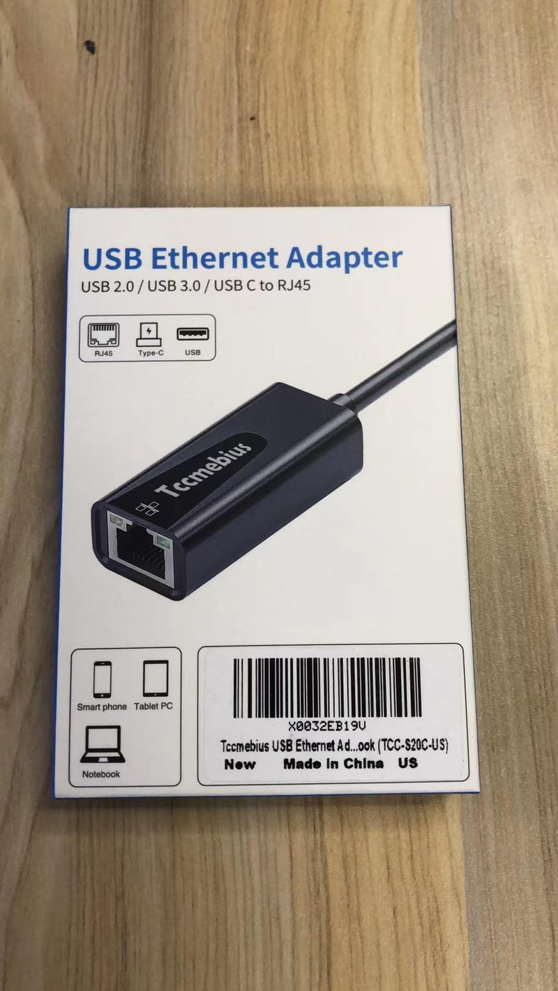 USB C Ethernet Adapter, USB C to 10 100 RJ45 Network LAN Wired Adapter, for MacBook Pro/Air, iPad Pro, Dell XPS, MateBook, Smartphone, Compatible Windows 7/8/10, Mac OS (TCC-S20C)