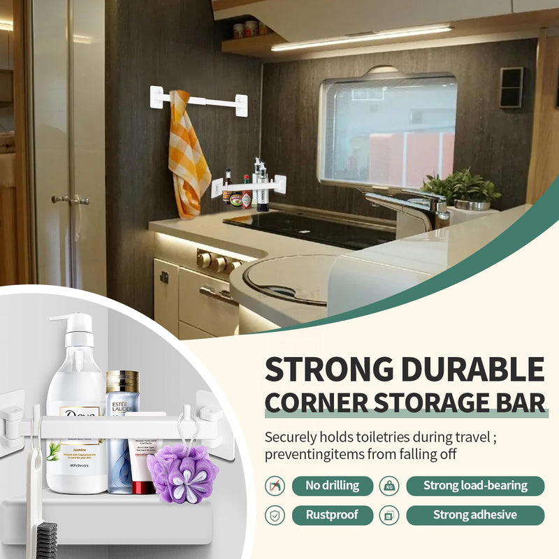 RV Shower Corner Storage Bar Base Angle and Adjustable Rod Length Bottom White Corner Frame Suitable for Fixing Toilets in RVs (2) 2