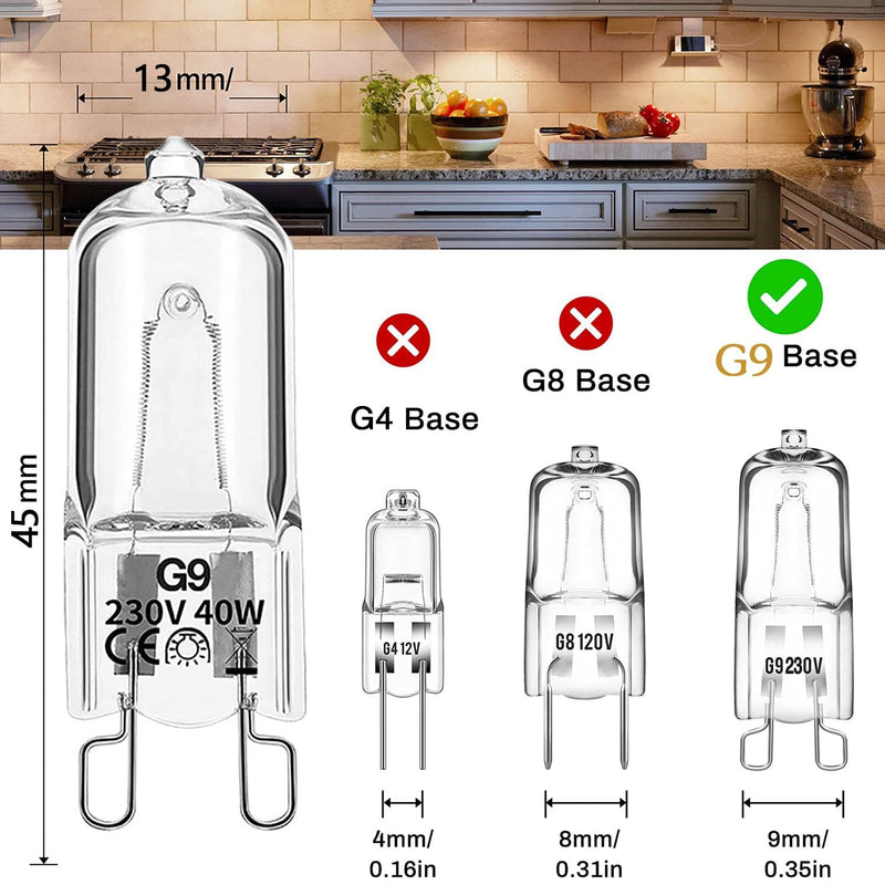 G9 light bulb 10pcs 40W 230V 2900K 480LM Dimmable warm white G9 halogen bulbs G9 capsule light bulb for oven lamp, ceiling light, landscape lighting, wall light, cabinet lighting and more!