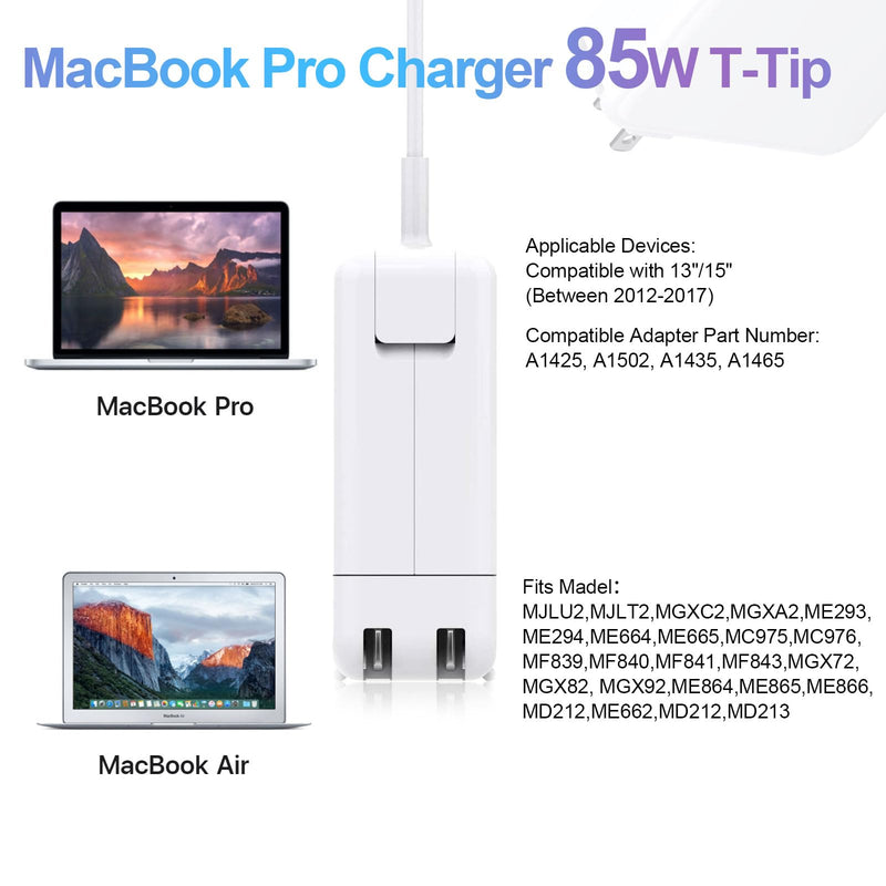 Charger for Mac Book Pro 85W T-Tip Power Adapter, Compatible with Mac Book Pro 15-Inch & 13-Inch (Late 2012-2017)