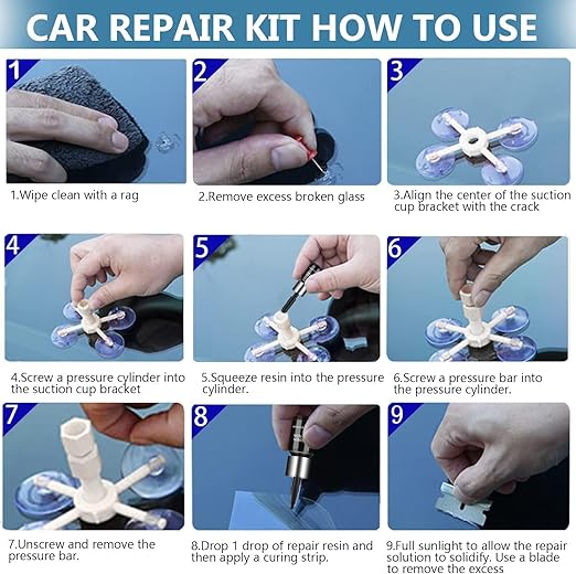 Windshield Crack Repair Kit, Cracks Gone Glass Kit Automotive Windscreen Tool for Fixing Chips, Glass Repair Kit Windshield for Fixing Chips, Cracks, Bulls-Eye and Star-Shape Cack (2 Set)