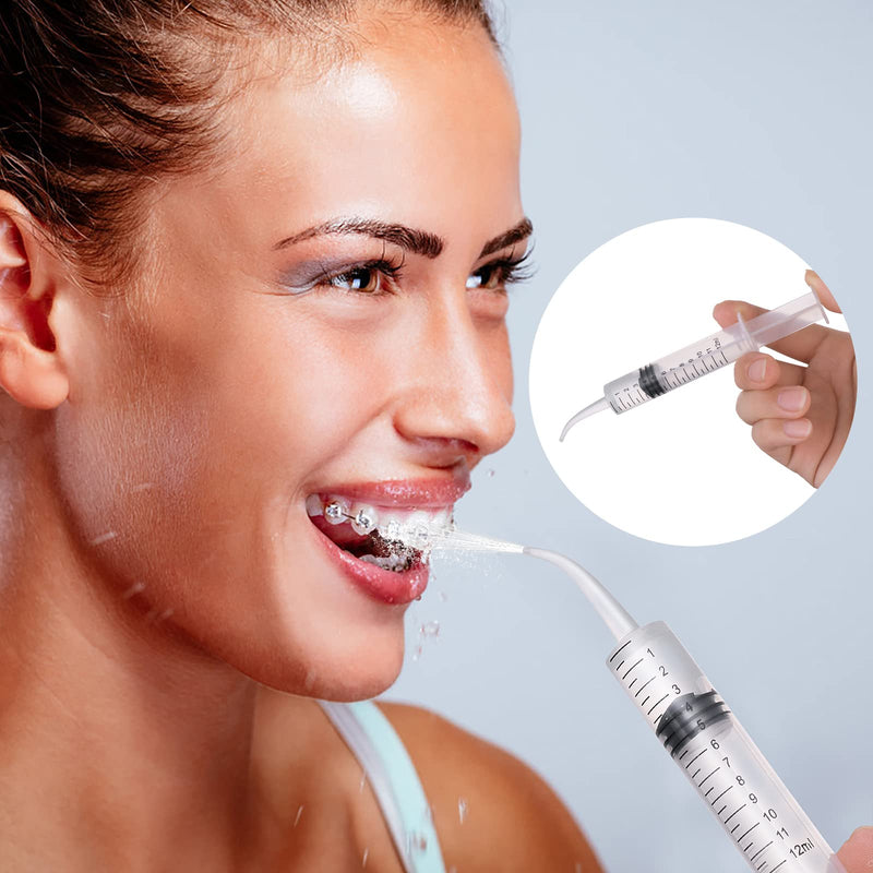 WLLHYF 5 Pack Dental Syringes, 12ml Dental Irrigation Syringe with Curved Tip and Measure Scale Wisdom Teeth Syringe Irrigation Syringes for Oral Dental Care Cleaning