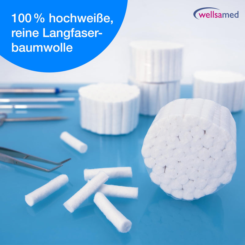 wellsamed wellsaroll Toothed Cotton Rolls Size 1 (8 mm), 300 g Dental Cotton Rolls, 100% Cotton Cotton Rolls Bright White