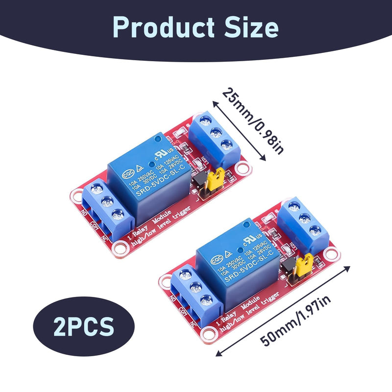 Pack of 2 5V 1 Channel Relay Module, 1 Channel Relay Module with Optocoupler, Relay Board 5V Single Channel, High/Low Level Trigger, AC 250V 10A DC 30V 10A, LED Display, Relay Switch for Arduino Raspberry Pi