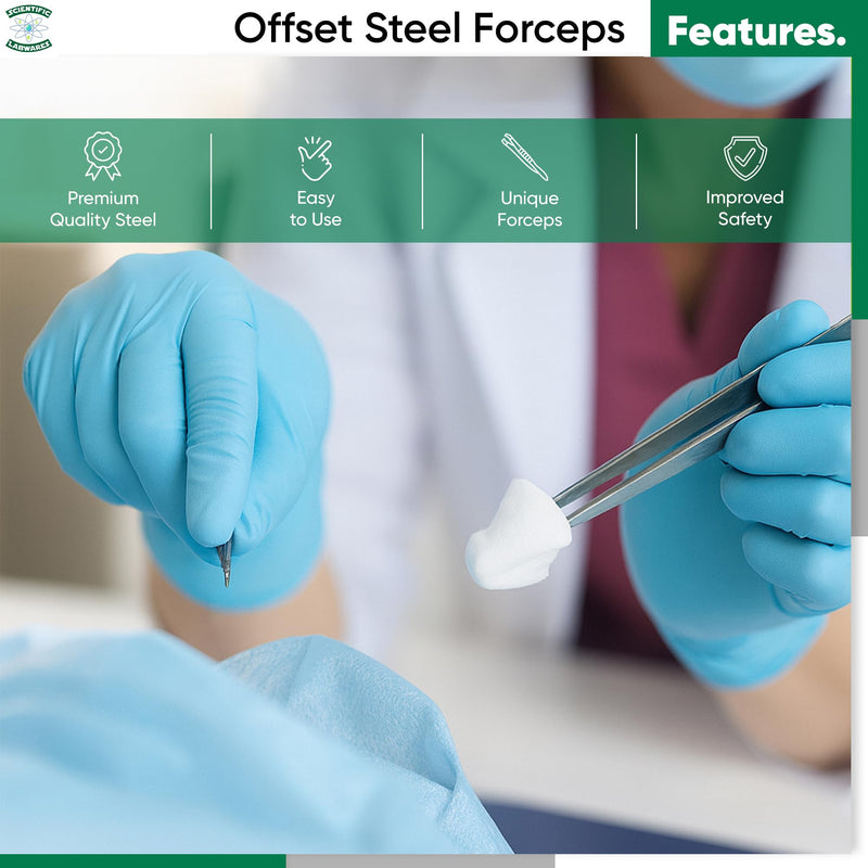 Stainless Steel Forceps with Offset Flat-Tips - Perfect for handling of membranes (4.75 in.)