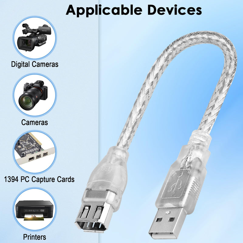 Herfair Firewire to USB Adapter 6-Pin IEEE 1394 Female to USB 2.0 Male Converter Cord Firewire 400 1394-a to USB Connector Cable for Connecting 6Pin Firewire Devices to USB Host (Transparent Shell)