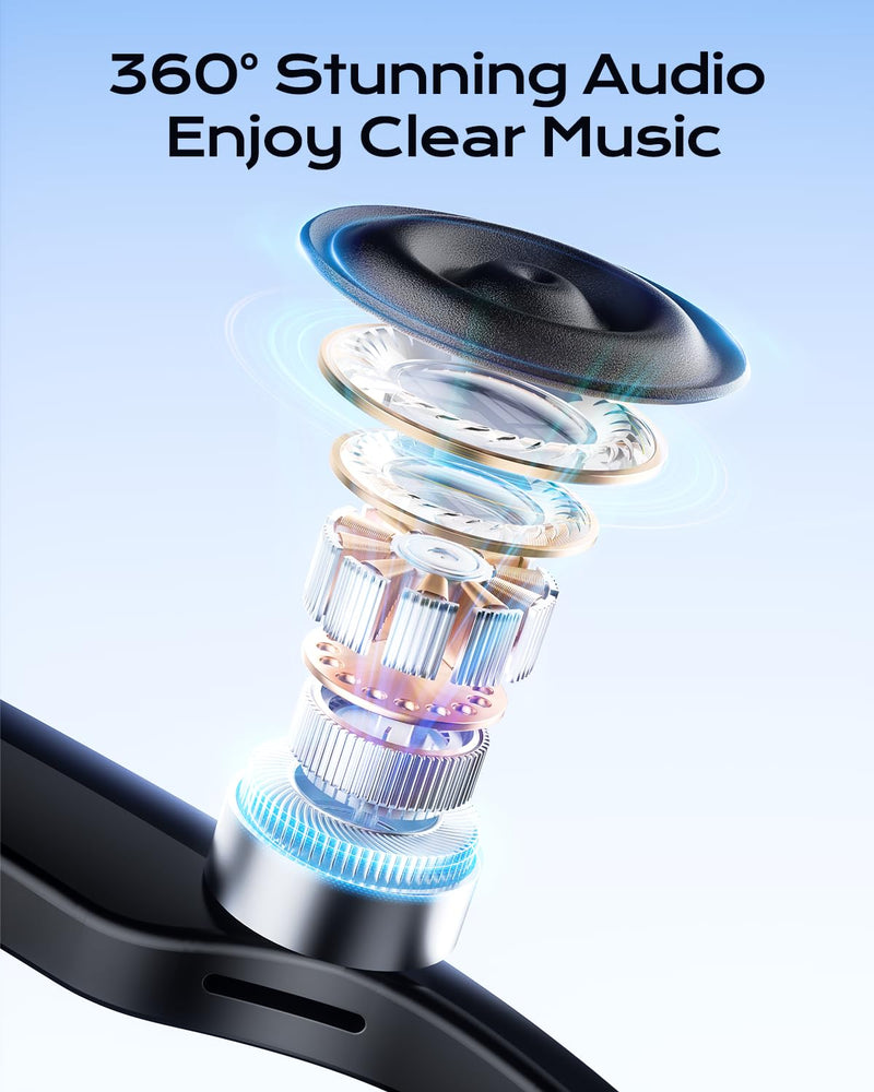 Smart Bluetooth Glasses,Built-in Mic & Speakers,Smart Wireless Headphone Sunglasses for Men and Women,Athletic/Outdoor UV Protection and Voice Control,Unisex(Black