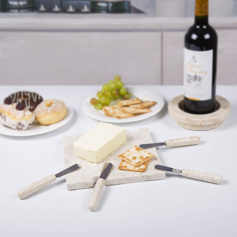 Creative Home Natural Champagne Marble Set of 4 Pieces Cheese Butter Spreaders, 0.8" Diam. x 5.5" H, Beige (74107)