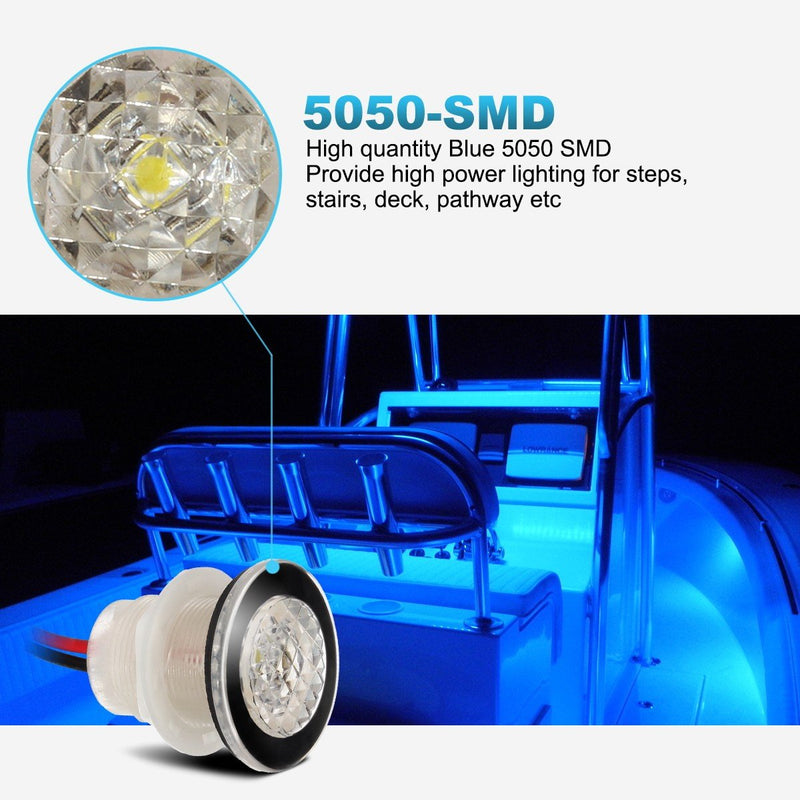 Partsam 4Pcs 1-1/4" Livewell Blue Outdoor Path Garden Yard Stair LED Deck Step Lights Clear Lens, Mini Round Led Boat Lights 12V Interior Exterior Under Water IP68