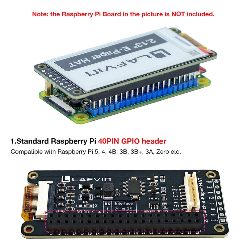 LAFVIN 2.13 inch E-Ink Paper HAT Display Module Electronic Whiteboard NVMe M.2 SSD PCIe Compatible with Raspberry Pi 5/4B/3B+/3B/2B/A+/Zero W//Zero 2 W
