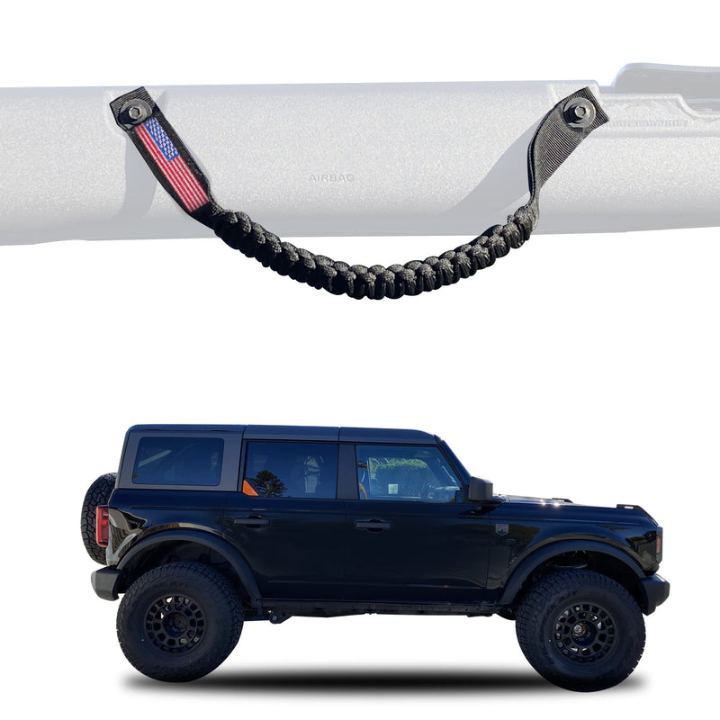 BESTAOO Roll Bar Grab Handles Paracord Grip Handle for Ford Bronco Accessories 2021+, with USA Flag Design, 2 Pack (Black) Black