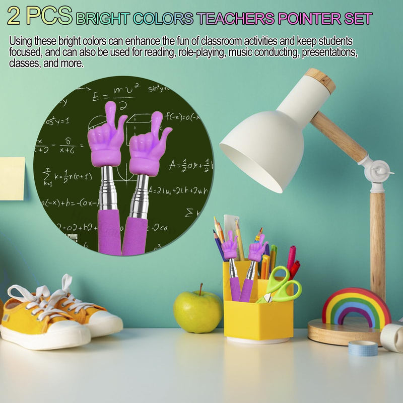 2 Pcs Telescopic Teacher Pointer Stick, Retractable Finger Pointer for Classroom Teaching, Extendable Pointer for Kindergarten and Elementary Teachers, Classroom Supplies (Purple) Purple