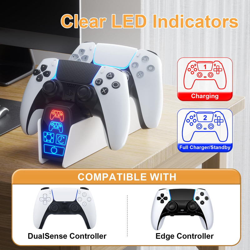 PS5 Controller Charger Station with 5V/3A AC Adapter for Dualsense Controller & Edge Controller for Playstation 5 Storage, PS5 Accessories Charging Station Timer White