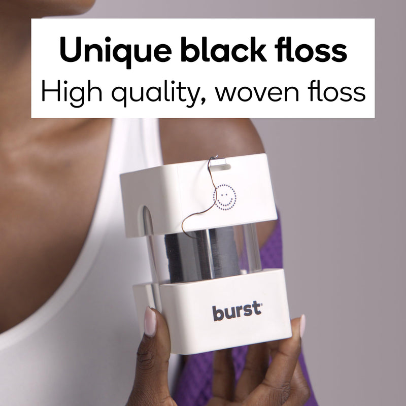BURST Big Dental Floss Dispenser (273 Yards, XL Spool) | Mint Eucalyptus | Stain Absorbing & Woven Expanding Dental Floss with Xylitol Coating to Fight Cavities | Vegan | Paraben Free Tooth Floss