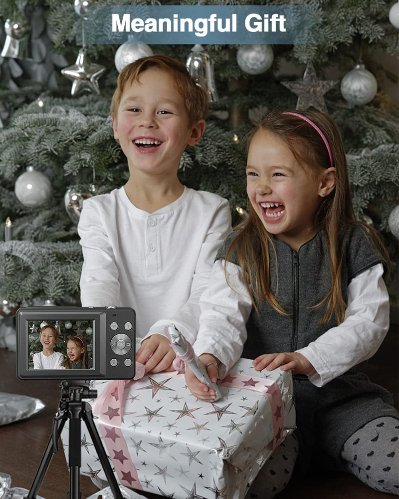 Lecran Digital Camera, FHD 1080P Kids Camera with 32GB Card, 2 Batteries, Lanyard, 16X Zoom Anti Shake, 44MP Compact Portable Small Point Shoot Camera for Kids Children Teens Girl Boy(Charcoal)