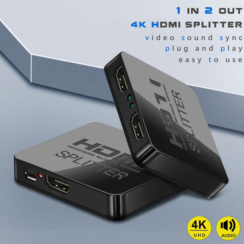 HDMI Splitter 1 in 2 Out 4K with Audio Synchronization, HDMI Hub HDMI Splitter for Dual Monitors Mirror Display Laptop for MacBook PC Desktop, Dual HDMI Adapter for 2 Monitor Displays Multi-Screen