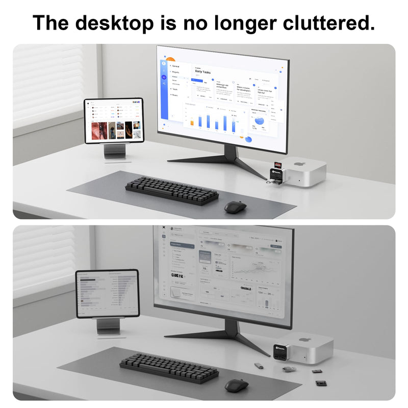 Mac mini M4 Dock | 6-Port Mac mini Hub with Dual 10Gbps Adapters, 2 * 10G USB-C, 2 * 10G USB-A/SD TF 3.0 Card Reader | High-Speed Data Transfer & Multi-Device Connectivity for Mac mini M4 and M4 Pro