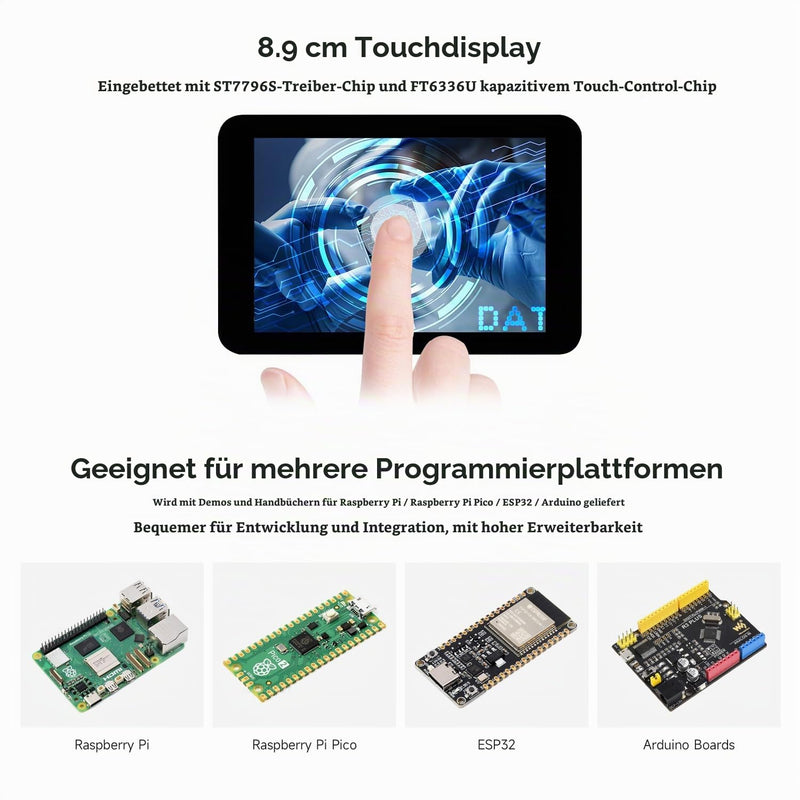 Waveshare 3.5 inch Capacitive Touch Display Module, Compatible with Raspberry Pi 5/4B/3B/Zero/Zero W/Zero 2W/Pico/Pico W/Pico WH// ESP32/Arduino, 320 × 480 Resolution, IPS Display