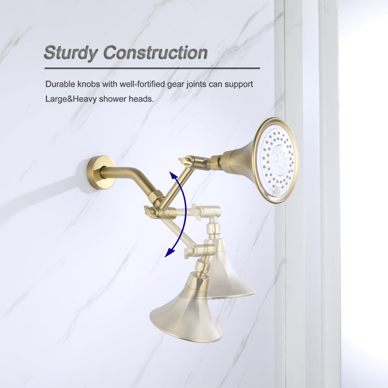 Brushed Gold 4" Shower Head Extension Arm, Senhozi Adjustable Shower Extension Arm for Rain Shower Head, Shower Head Attachment for Shower Extension, SE003BG Brushed Gold 4 Inch