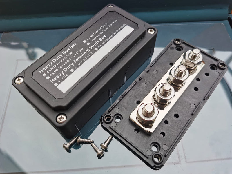 300A Busbar 12 V - 48 V DC Distribution Rail Brass Off-Road Vehicle Mass Distributor Boat Wire Box Camper Busbar Box M10 3/8 Nuts Busbar Black 300A M10(3/8")