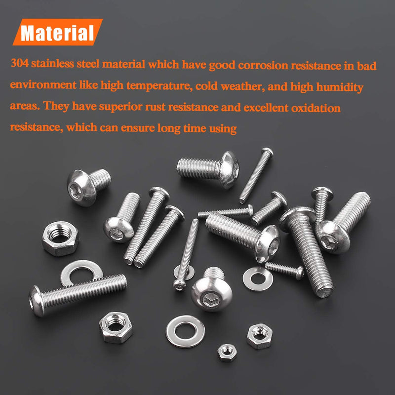 HELIFOUNER 1280 Pieces M2 M3 M4 M5 304 Stainless Steel Button Head Socket Cap Metric Screws Bolts Washers Nuts Hardware Assortment Kit with Hex Wrenches M2 M3 M4 M5 Button Head Socket Cap Screws Silver